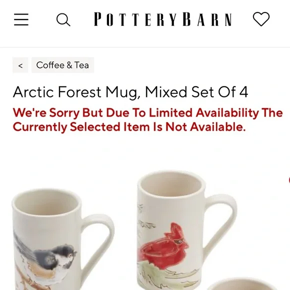 Pottery Barn Hand Painted and Hand Glazed Arctic Forest Mug, Mixed Set Of 4